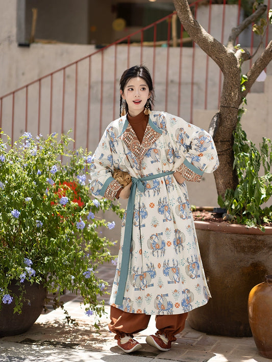 Chi Xia [Wind Tread Frost Clothing] Crew Neck Robe Tencel Bloomers Tang