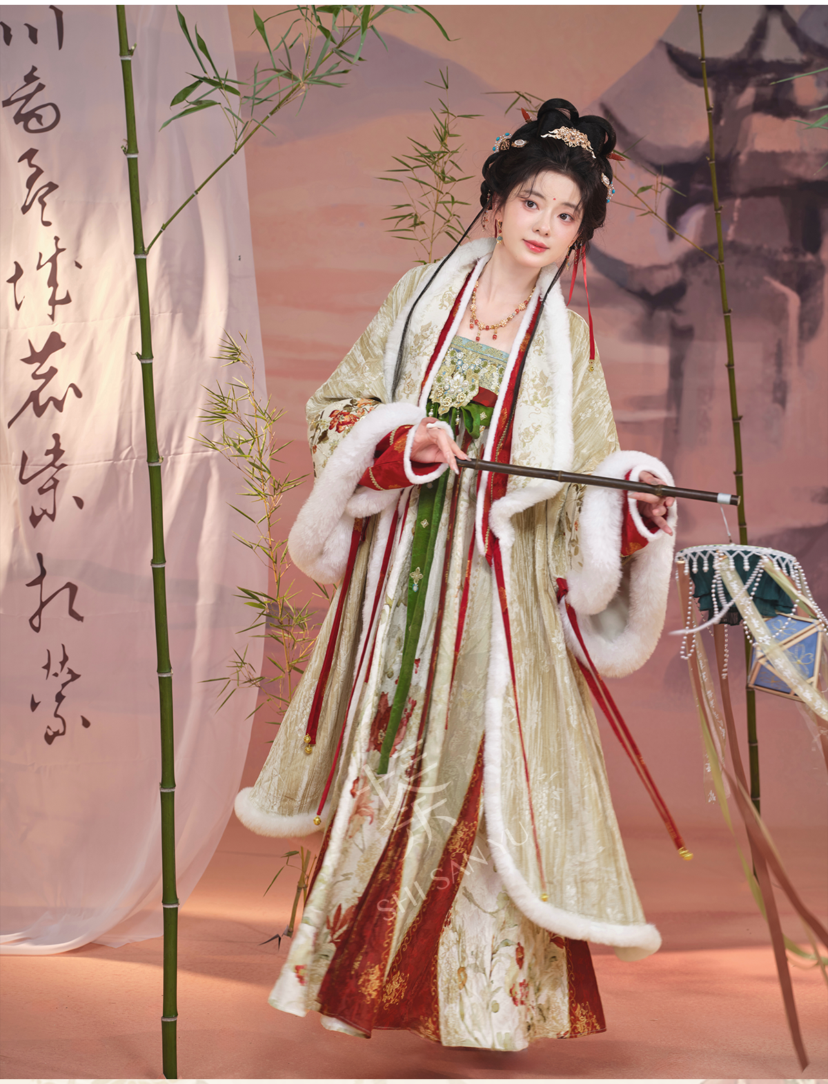 More than thirteen [Yujing Hibiscus] plush medium and long cloak jacket han HanFuDreams