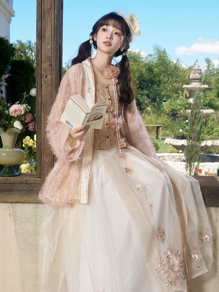 More than thirteen [peach mist towards the smoke] lace suspender embroidered horse dress autumn ming HanFuDreams