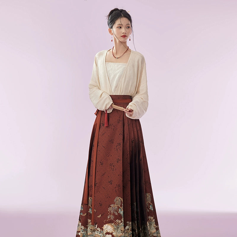 More than Thirteen [眠猫] New Chinese Horse Dress Set Autumn modern HanFuDreams Red three-piece set XS