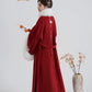 Snow Perched Red Branch - Red Hanfu Wool Coat—White Fur Collar & Back Waist Tie Flower Fairy Story