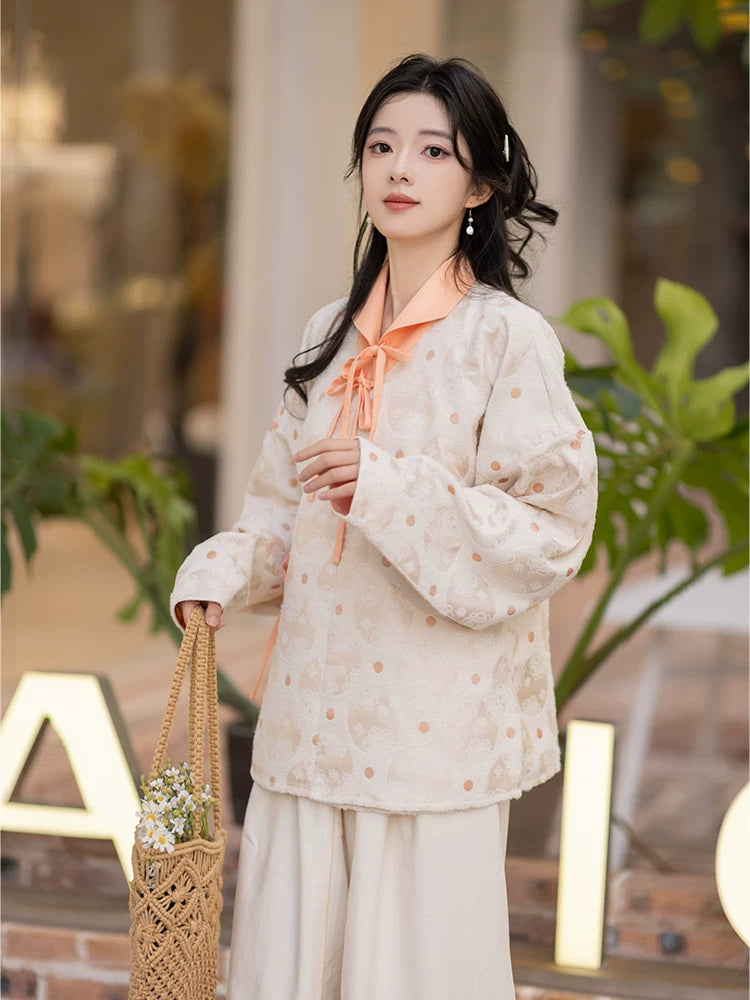 Chi Xia [Taoxi Room] Ming-made lapel shirt Tencel straight waist pants ming HanFuDreams