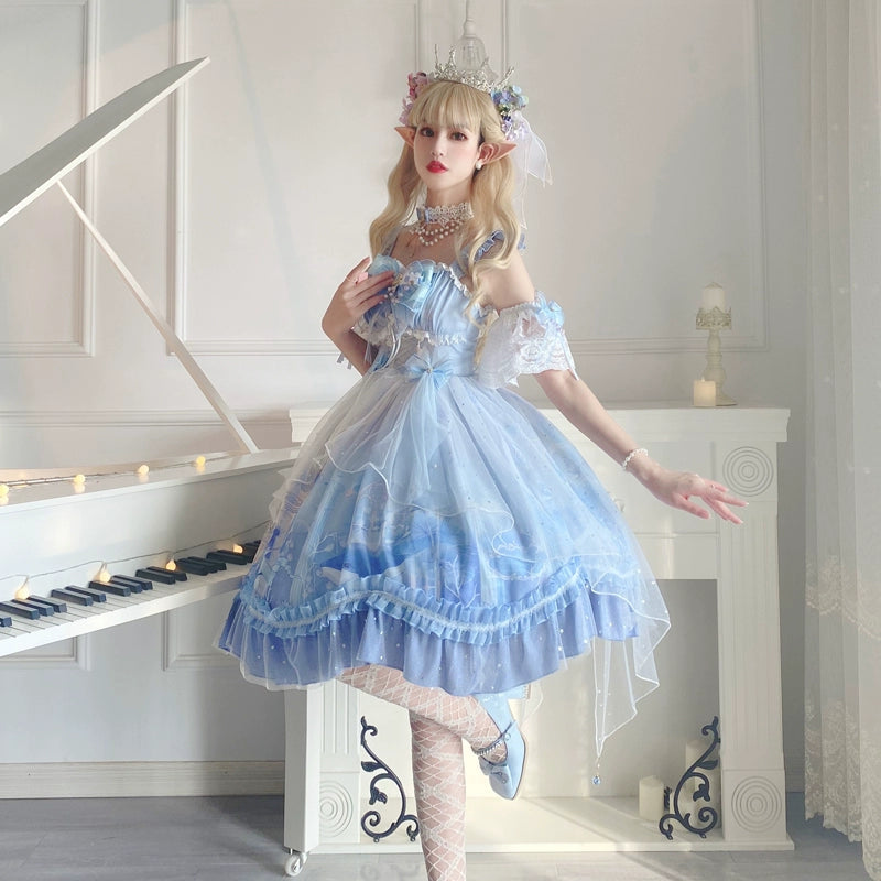 Lolita skirt and whale line JSK blue elegant light flower wedding