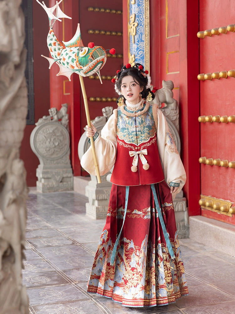 Ming-style New Year's Battle Dress with Horse Face Skirt Hanfu.