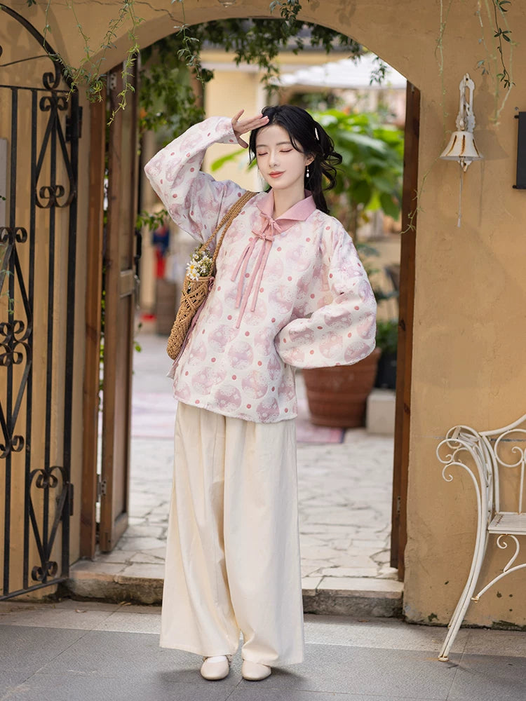 Chi Xia [Taoxi Room] Ming-made lapel shirt Tencel straight waist pants ming HanFuDreams