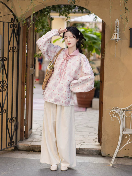 Chi Xia [Taoxi Room] Ming-made lapel shirt Tencel straight waist pants ming HanFuDreams