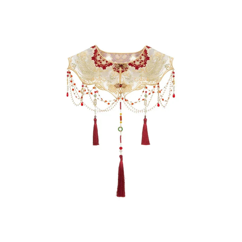 Ming-style red toasting horse face skirt, cloud shoulder Hanfu. HanFuDreams Fashion