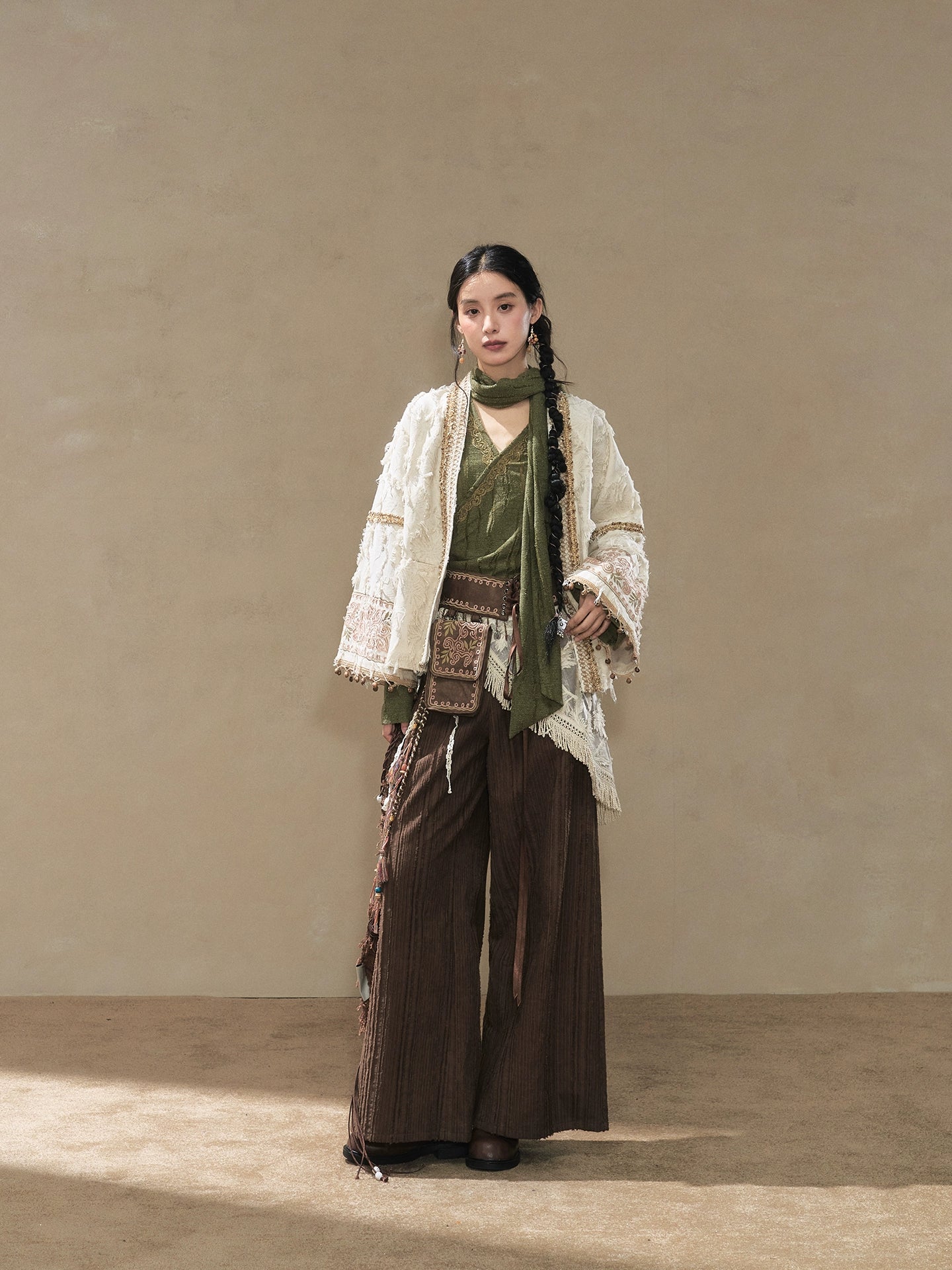 July Eve [Wind Erosion Moss Clothing] Padded Short Jacket, Collar Top, Wide Pants modern HanFuDreams