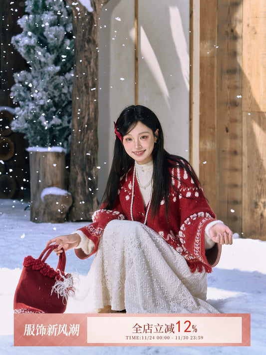 July Eve [Jinxian] Red jacket knitted cardigan han HanFuDreams