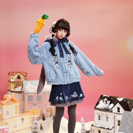 More than thirteen [plush rabbit police officer] winter cute plush jacket culottes modern HanFuDreams three-piece set S