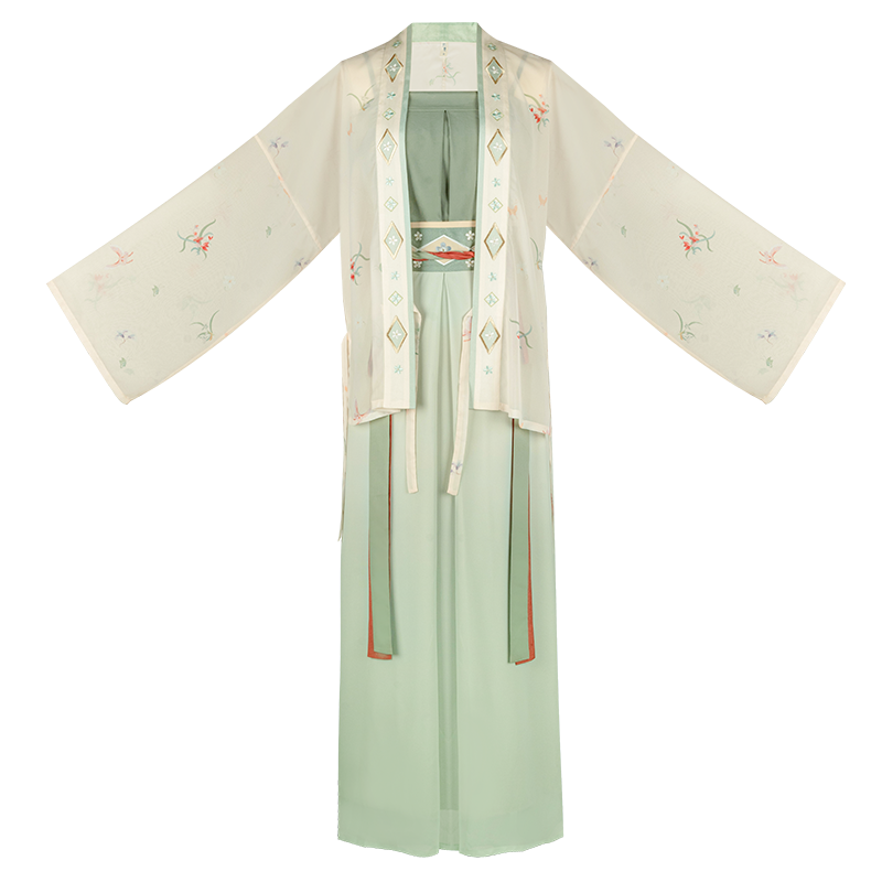 Song style straight-collar shirt with straps, Hanfu dress.