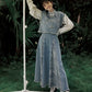 More than thirteen [brocade blue] vest cardigan three-pleat skirt set modern HanFuDreams