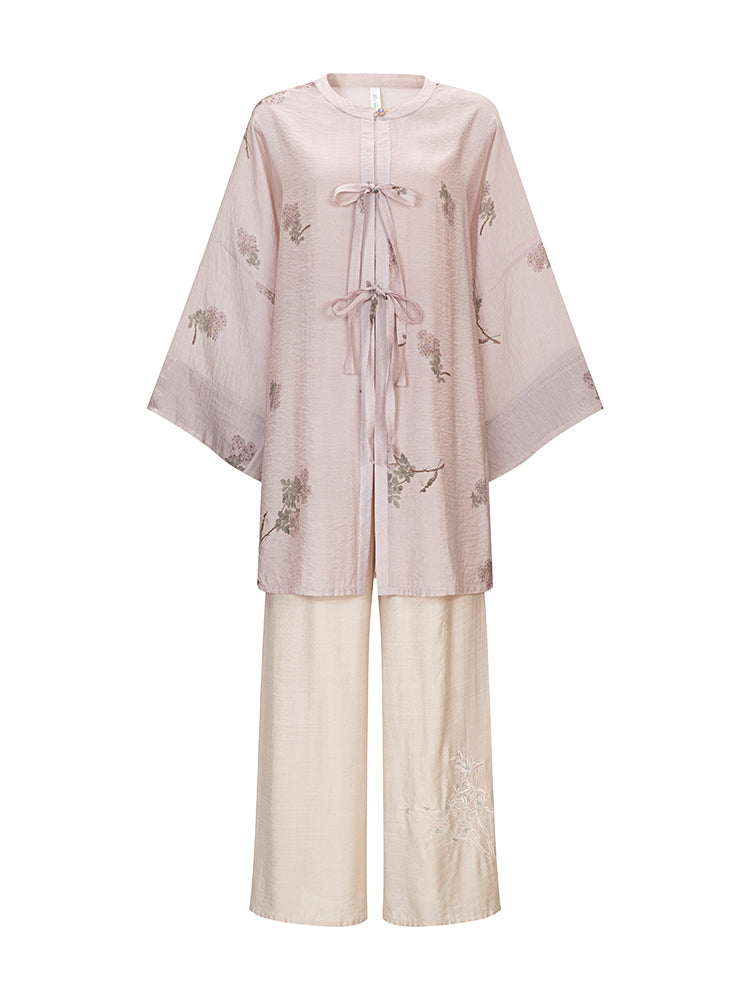Ming-made cotton round neck cardigan improved Song pants Hanfu