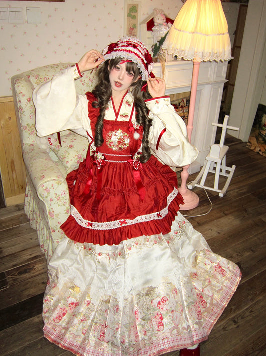 Flower Fairy Story [Berry Rabbit] Cross-necked Pipa Sleeve Weaving Gold Horse Face Dress Ming ming HanFuDreams