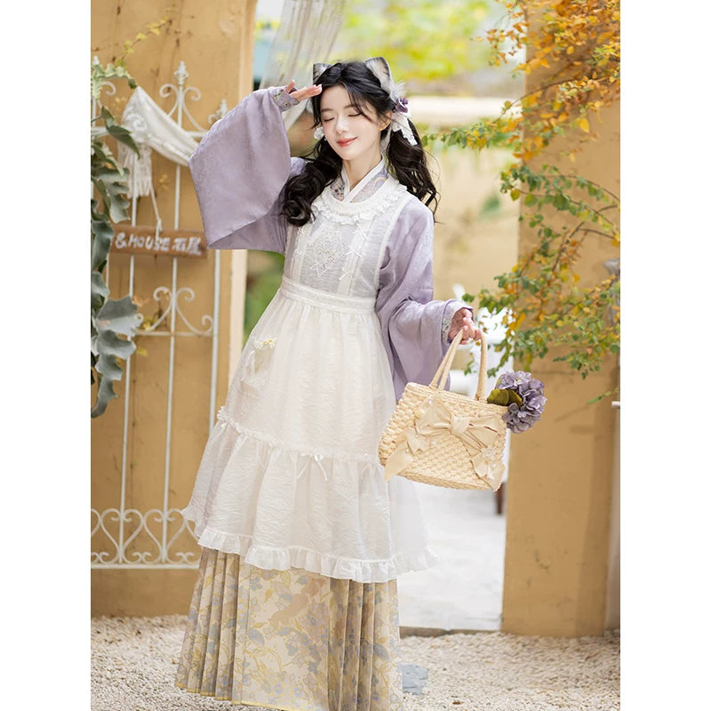 Chi Xia [Ziyang Meow Meow] Ming Tencel Short Shirt Horse Face Skirt Mask Skirt ming HanFuDreams Ziyang Meow Meow three-piece set S