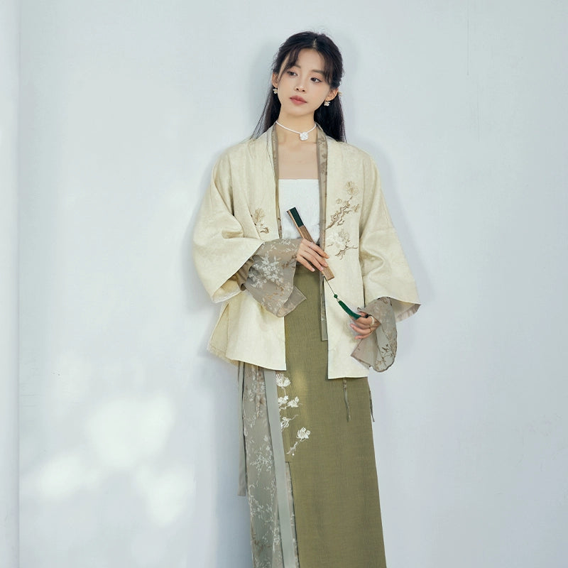 More than thirteen [rosin jade dew] brown coat top skirt hanfu set modern HanFuDreams three-piece set XS