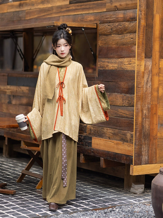 Chi Xia [Autumn Color Dyeing] pleated jacket with a one-piece cross-dress skirt han HanFuDreams