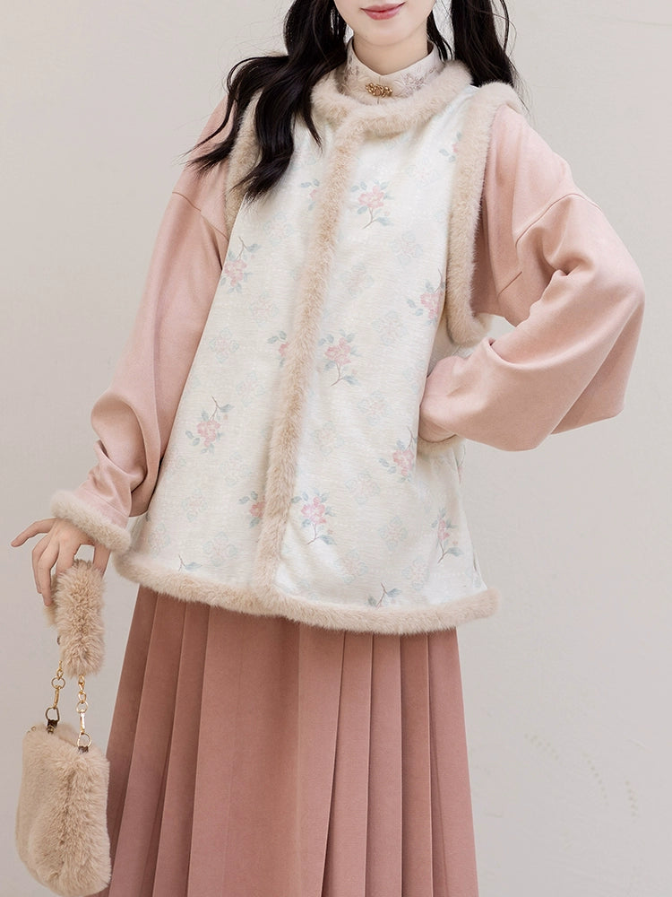 Chi Xia [Camellia Peach] Fleece Bijia Short Shirt Horse Face Skirt Ming ming HanFuDreams