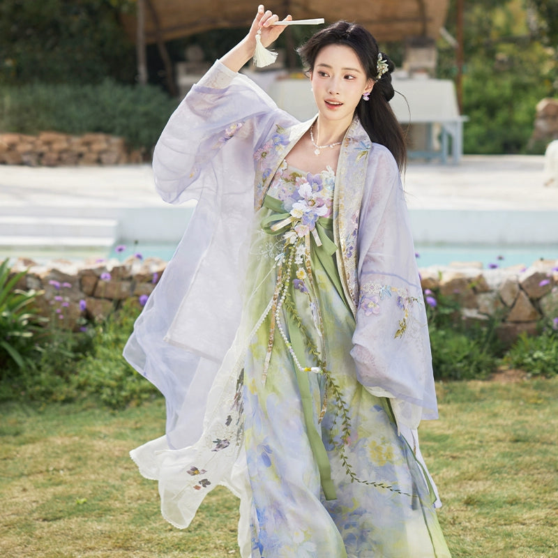 More than thirteen [single step to collect flowers] flower printing suspender skirt han HanFuDreams four-piece set S