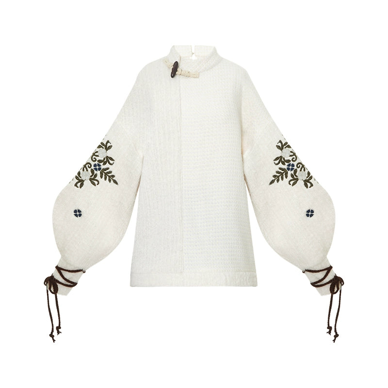 More than thirteen [moss spirit] vest embroidered sweater short skirt Mori plush set modern HanFuDreams stand-up collar top S