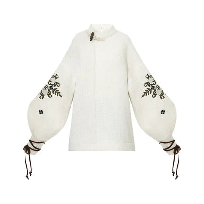 [moss spirit] vest embroidered sweater short skirt Mori plush set modern HanFuDreams stand-up collar top S