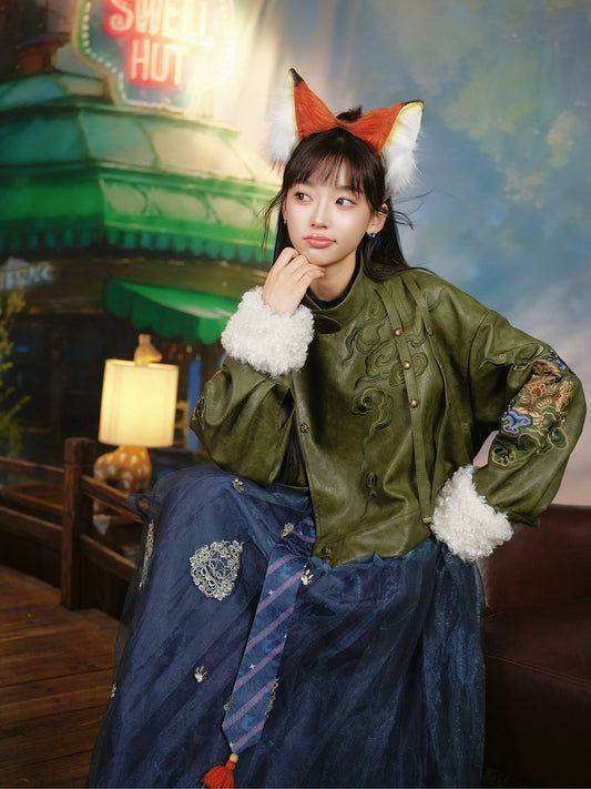 More than thirteen [Nick-Foxtrot Qingyun] leather round neck jacket Hanfu