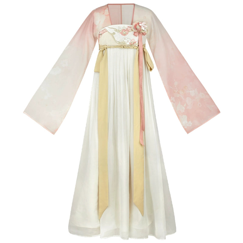 More than thirteen [Peach Leaf Sheng] Spring Han chest-length embroidered dress han HanFuDreams Dress (with accessories) (pink) XS