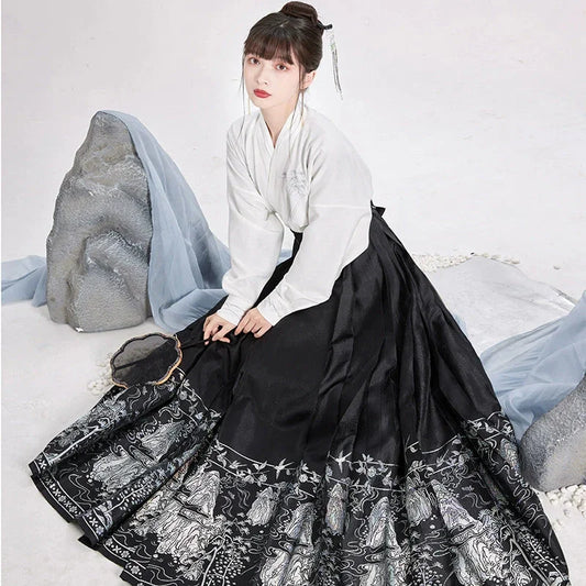 Hanfu Short Shirt Ming Style Polyester Fiber song Chixia two-piece set S