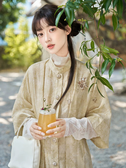 Wenzhong Tencel Set—Stand-Collar Duijin Embroidered Dress modern Shisanyu