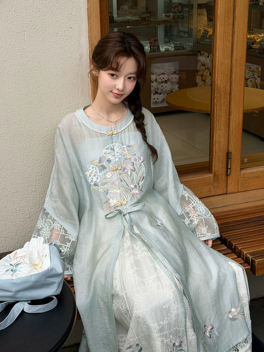 More than thirteen [Cyan Wave] Casual Blue Hanfu Set modern HanFuDreams