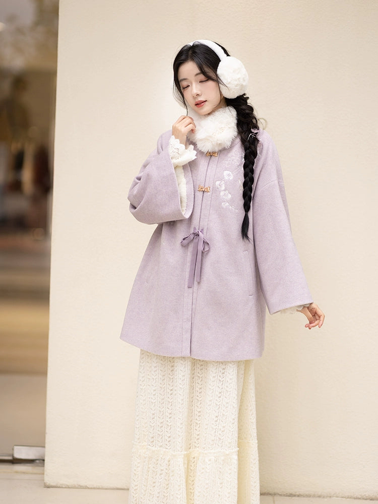 Chi Xia [Phalaenopsis Dream] velvet medium and long jacket imitation fox fur collar