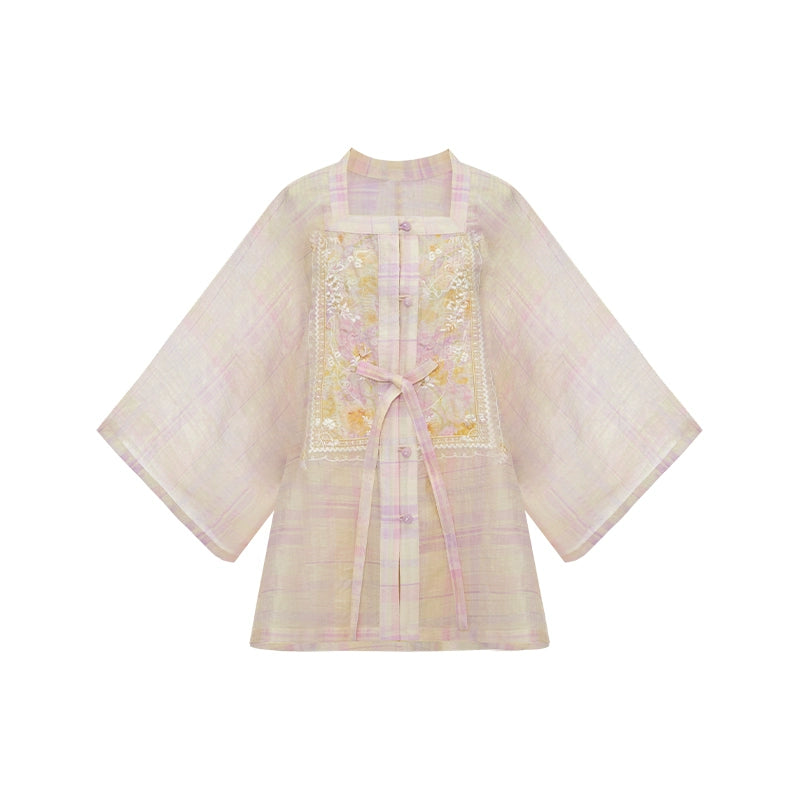 More than thirteen [vine smoke] half-sleeved anti-penetration shorts, national style set modern HanFuDreams Square neck half sleeve S