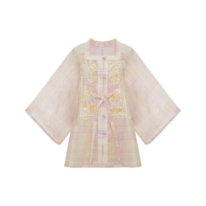 More than thirteen [vine smoke] half-sleeved anti-penetration shorts, national style set modern HanFuDreams Square neck half sleeve S