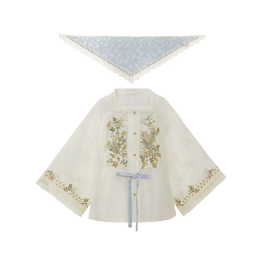 More than thirteen [Spring Reunion] Modern Hanfu 2-Piece Set modern HanFuDreams Square Neck Blouse (with Scarf) S