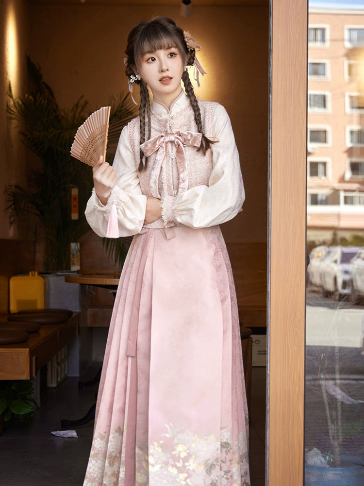 More than thirteen [Ziyang flowering period] pink woven gold horse dress modern HanFuDreams