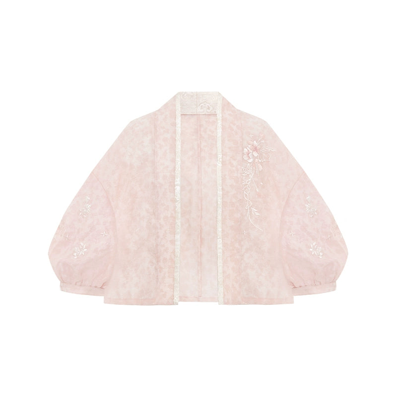 More than Thirteen [Peach Xi] Tencel Jacket Suspender Skirt Pink Dress Set modern HanFuDreams outerwear S