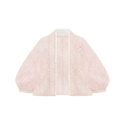 More than Thirteen [Peach Xi] Tencel Jacket Suspender Skirt Pink Dress Set modern HanFuDreams outerwear S