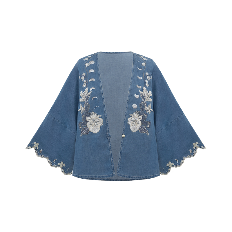 (Pre-Order)[Moonlight Window] Modern Lyocell Hanfu Set modern Shisanyu Embroidered Denim Jacket S