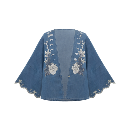 (Pre-Order)[Moonlight Window] Modern Lyocell Hanfu Set modern Shisanyu Embroidered Denim Jacket S