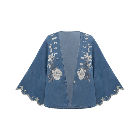 More than thirteen [Moonlight Window] Modern Lyocell Hanfu Set modern HanFuDreams Embroidered Denim Jacket S