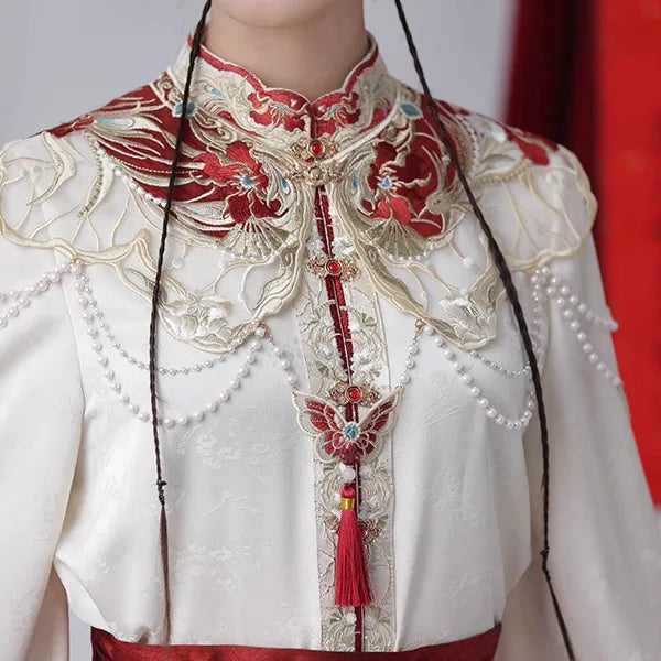 Flower Fairy Story [Phoenix Yu Fei] Weaving Gold Horse Dress Set Engagement Dress han HanFuDreams Embroidery cloud shoulder S