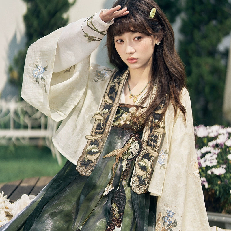 Thirteen more [明河清梦] Tencel suspender skirt Hanfu women han HanFuDreams three-piece set S