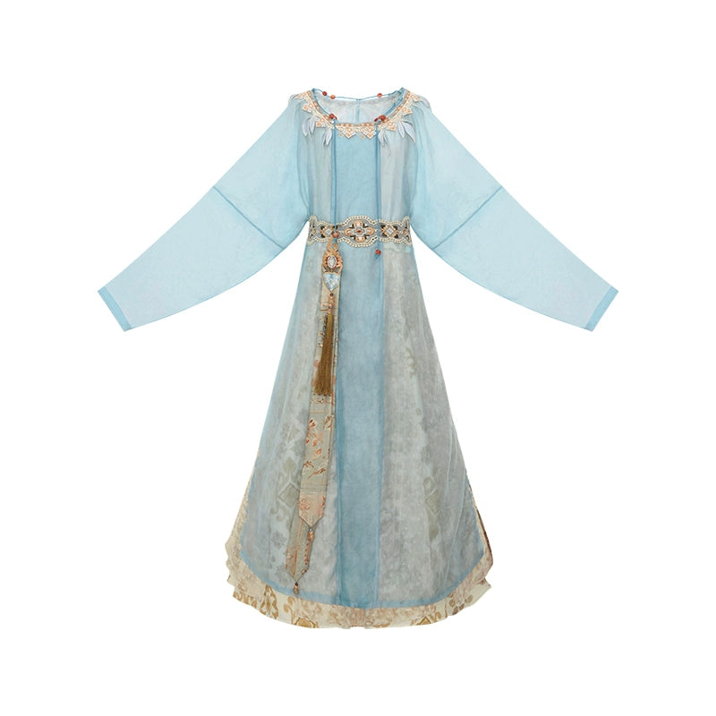 More Than Thirteen [Qingping wind] summer round neck printed lower skirt modern HanFuDreams Two-piece set (excluding suspenders) S