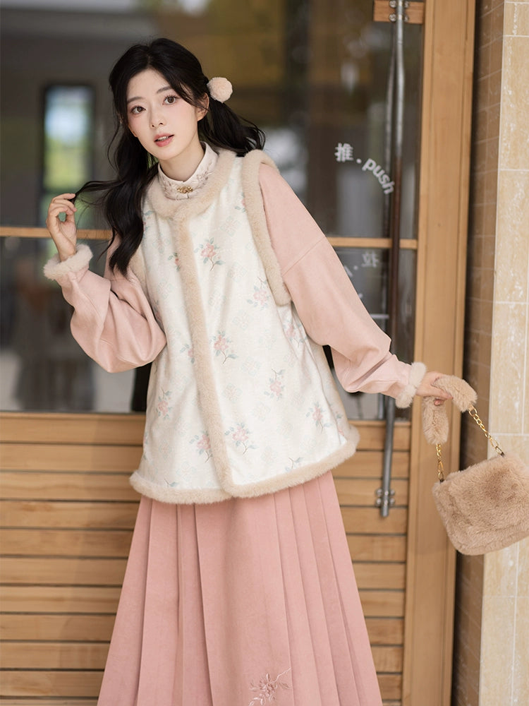 Chi Xia [Camellia Peach] Fleece Bijia Short Shirt Horse Face Skirt Ming ming HanFuDreams