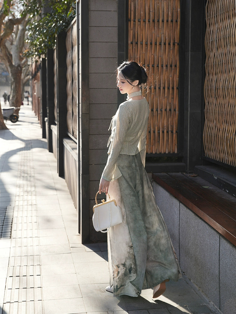 More than thirteen [Linchun poems] knitted cardigan wide-leg pants set spring HanFuDreams