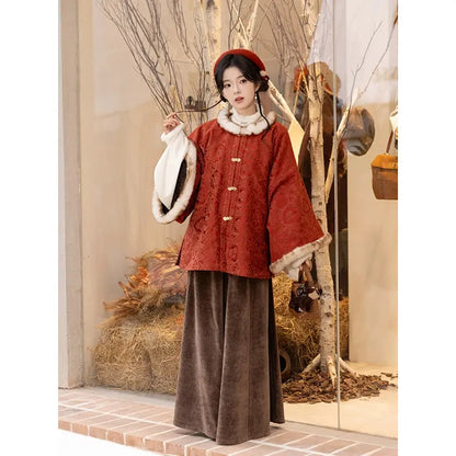 Chi Xia [Winter Jubilee] New Year's Ming-made Zhaojun jacket six broken skirts ming HanFuDreams Winter Jubilee three-piece set S