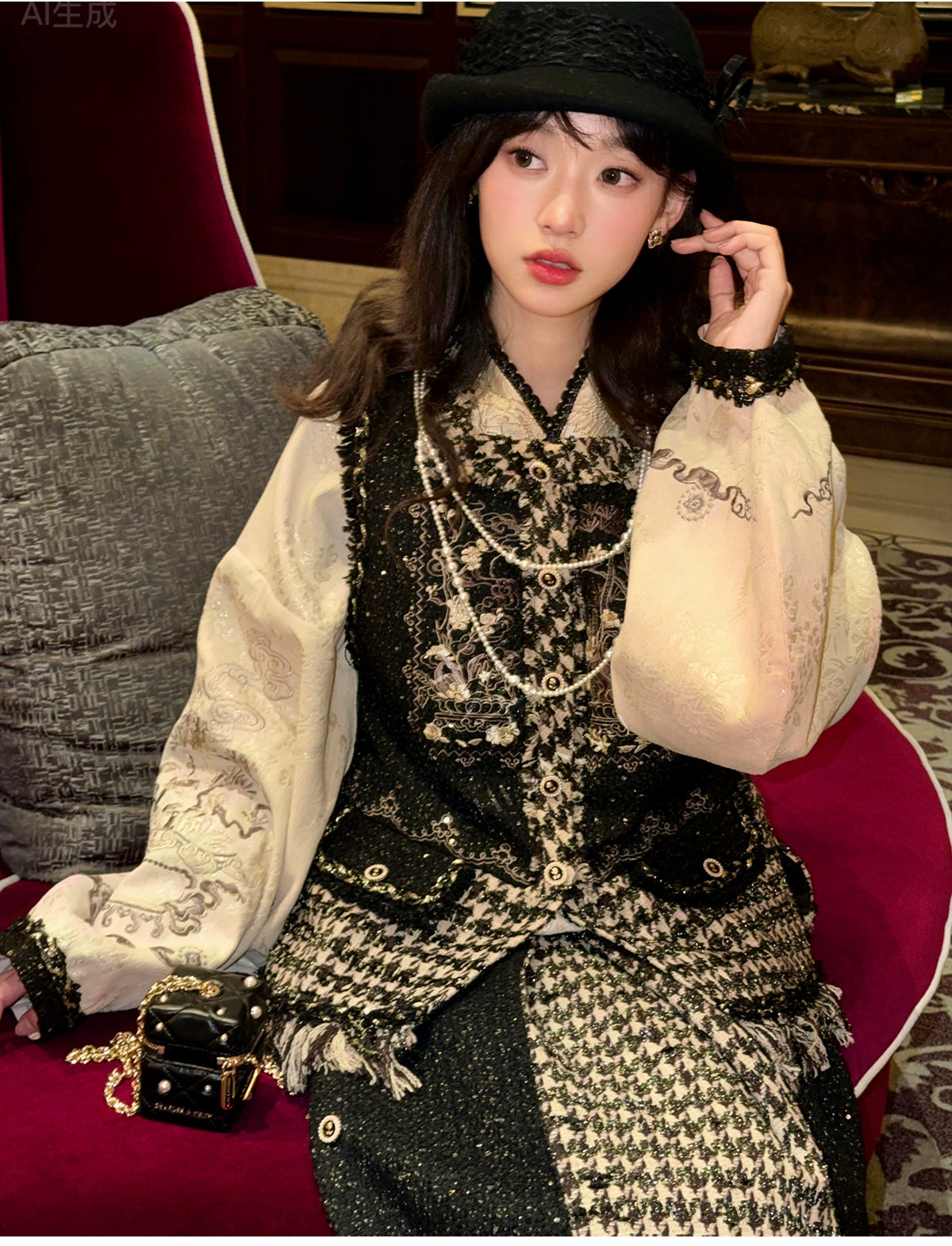 More than thirteen [gold ink loose smoke] improved three-pleated skirt than a collar shirt modern HanFuDreams