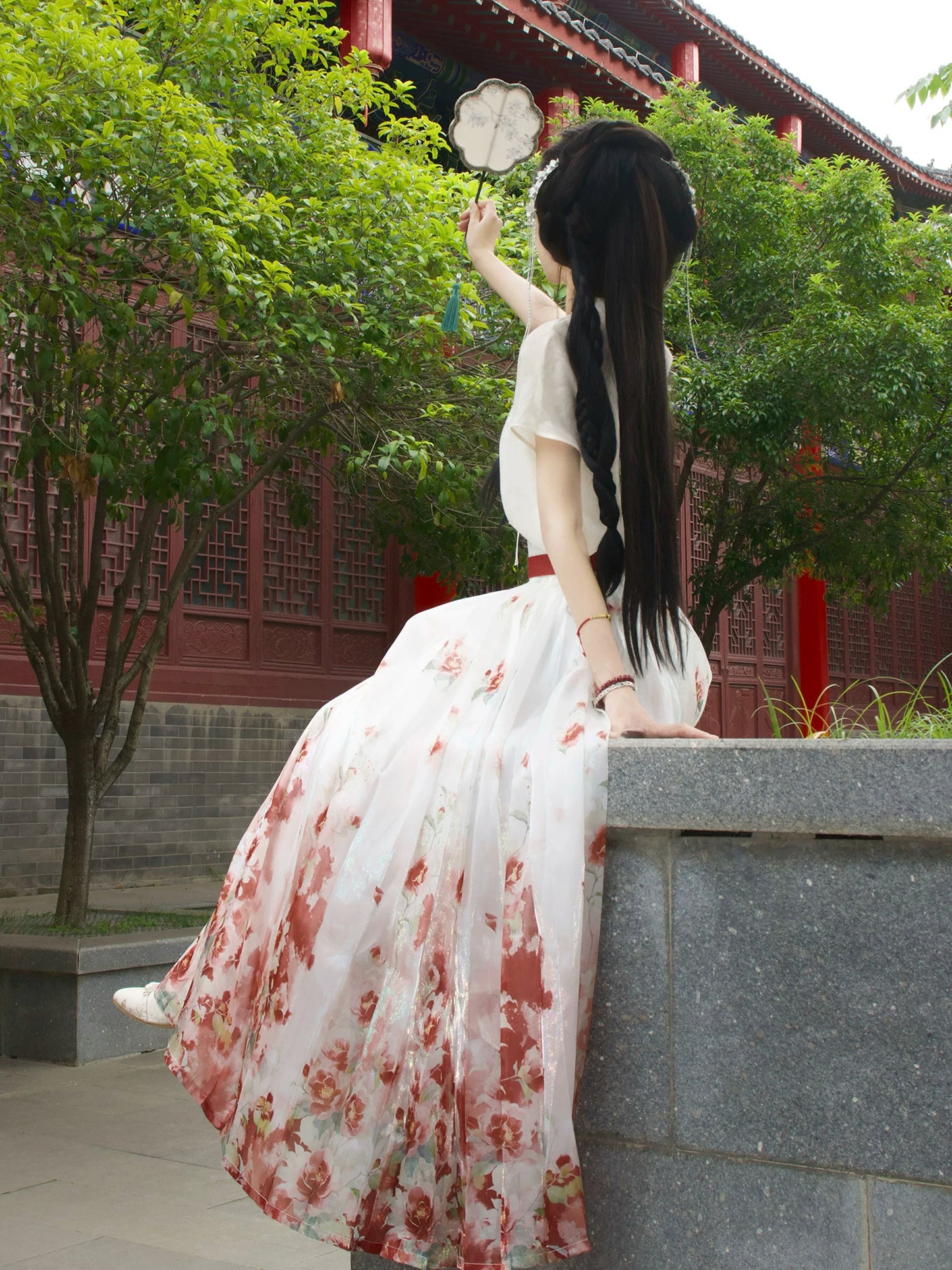 Flower Fairy Story [Camellia] Light gauze skirt High texture printed horse skirt han HanFuDreams