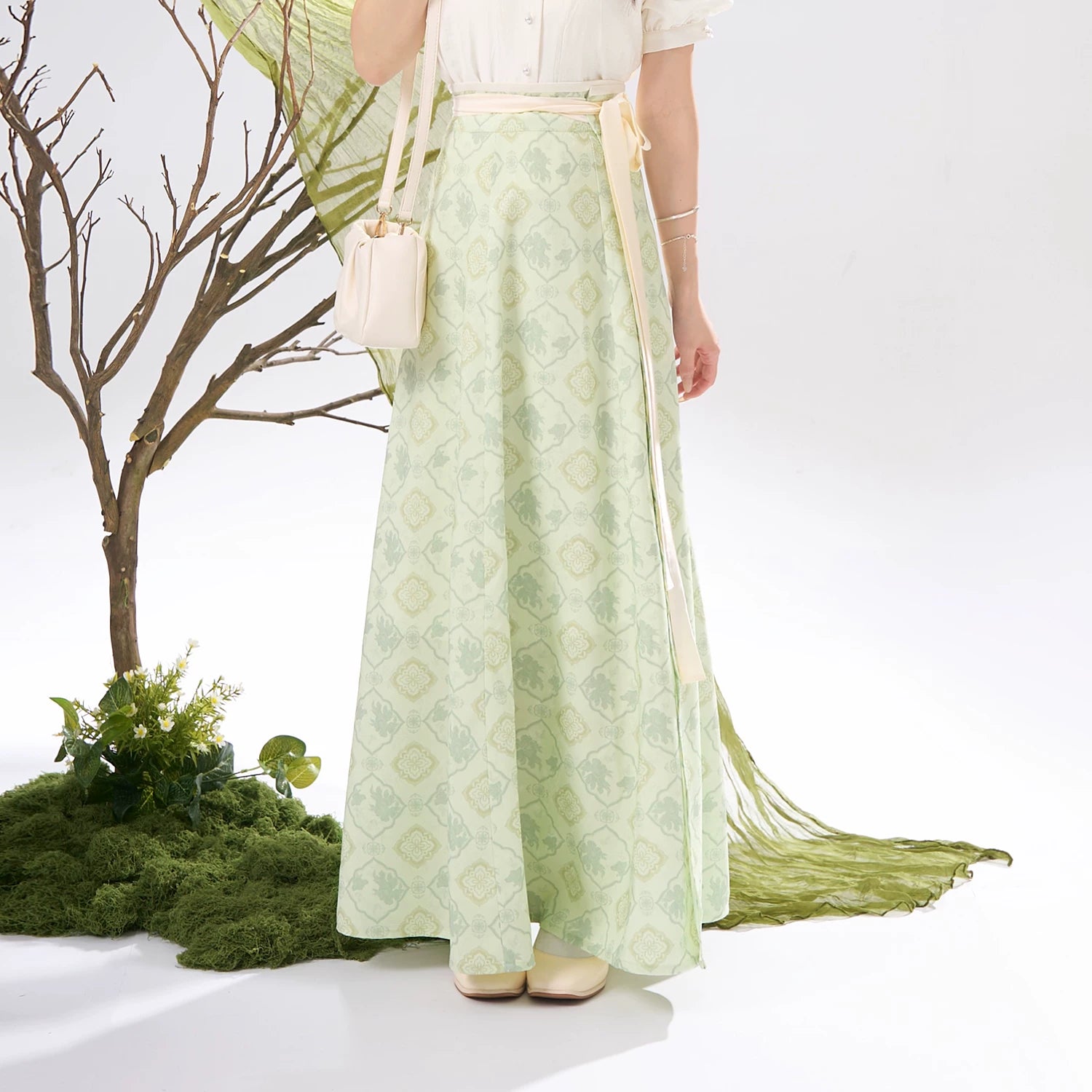 Flower Fairy Story [Qinhe Ying] One-piece jacquard eight-broken skirt Tang tang HanFuDreams Light green broken skirt S
