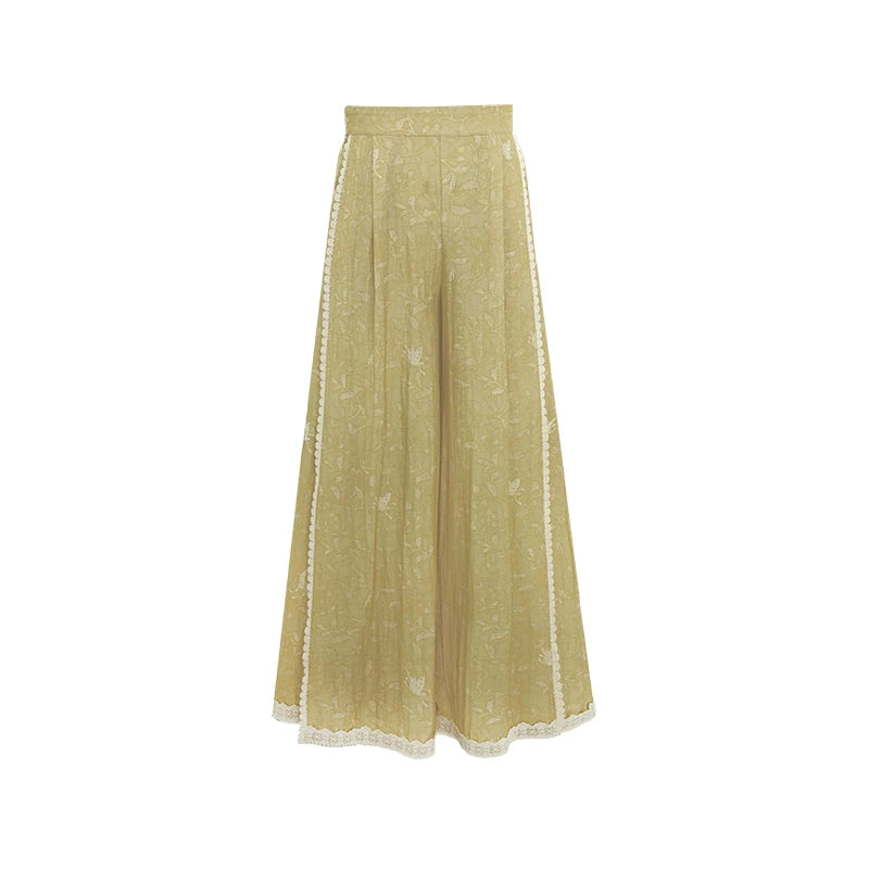 [Cool Moon] Modern Hanfu 2-Piece Set modern Shisanyu Wide-Leg Pants (Yellow) S